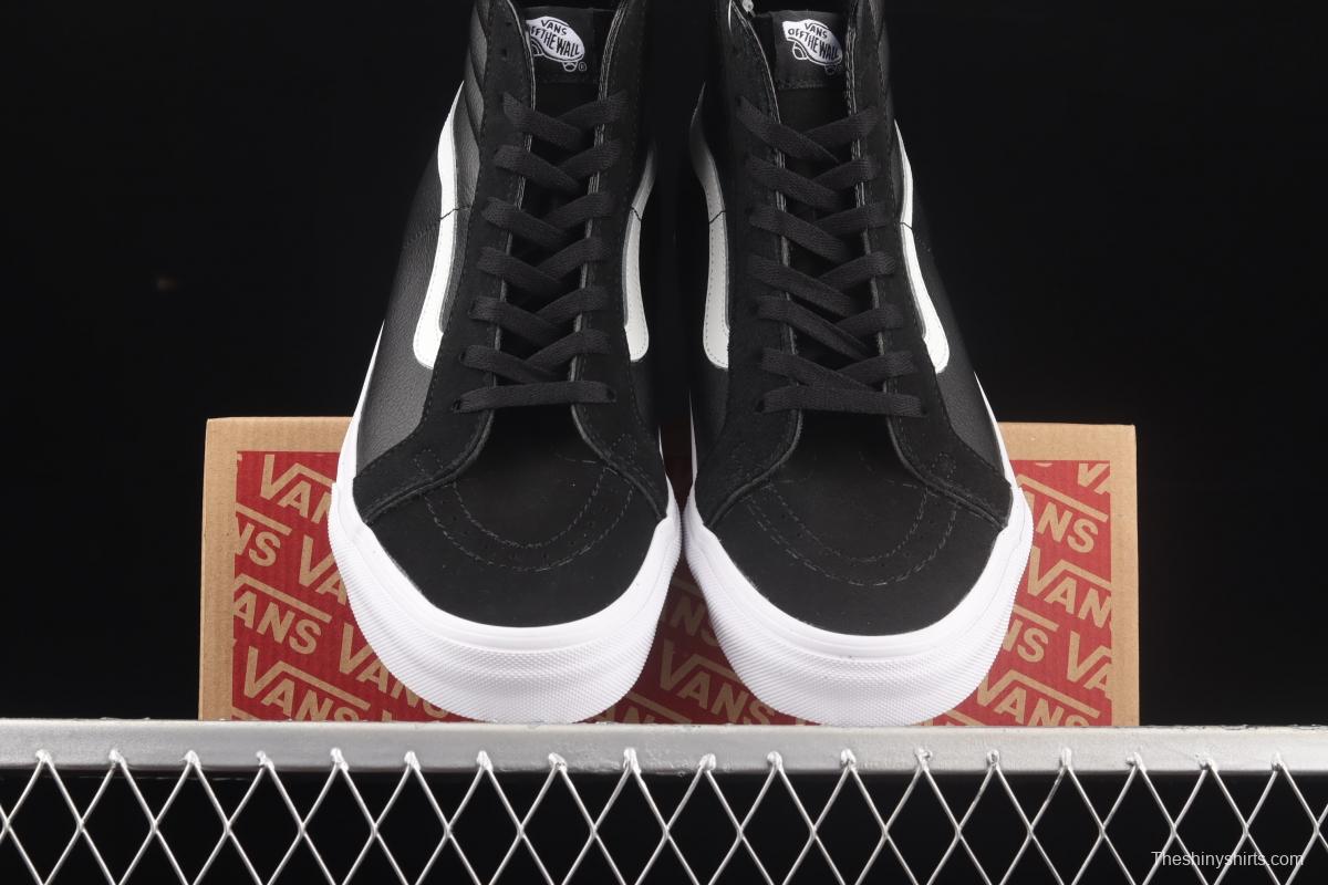 Vans Sk8-Hi black and white leather high-top casual board shoes VN0A4U3DNA0