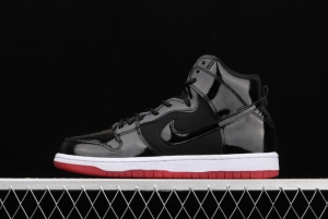 NIKE SB DUNK High Premium lacquered leather black and red high top casual skateboard shoes AJ7730-001