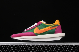 Sacai x NIKE LVD Waffle Daybreak co-signed catwalk style net gauze leather splicing double hook Swoosh running shoes BV0073-301