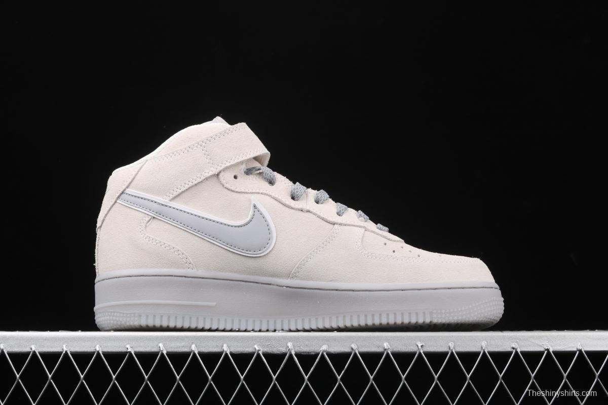 NIKE Air Force 1x 07 Mid air force light blue gray suede 3m reflective Zhongbang leisure board shoes 315123-002