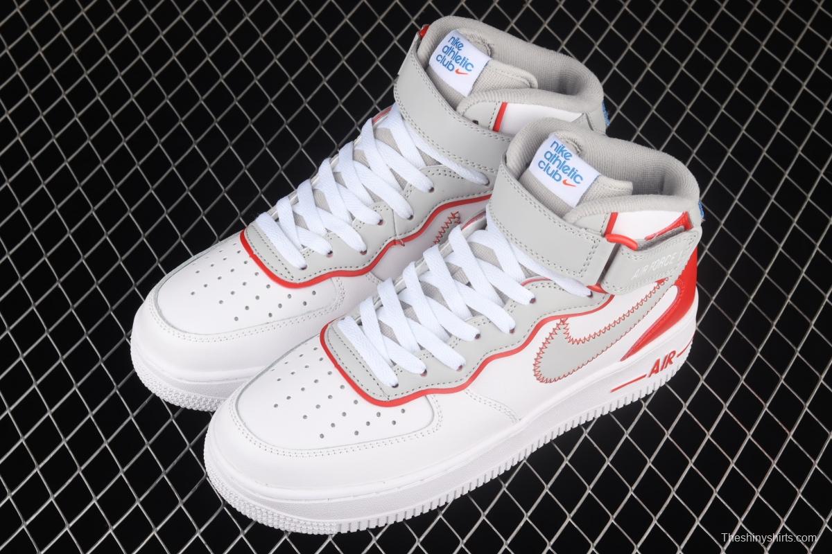 NIKE Air Force 1 Mid Athletic Club white and red medium top casual board shoes DH7451-100