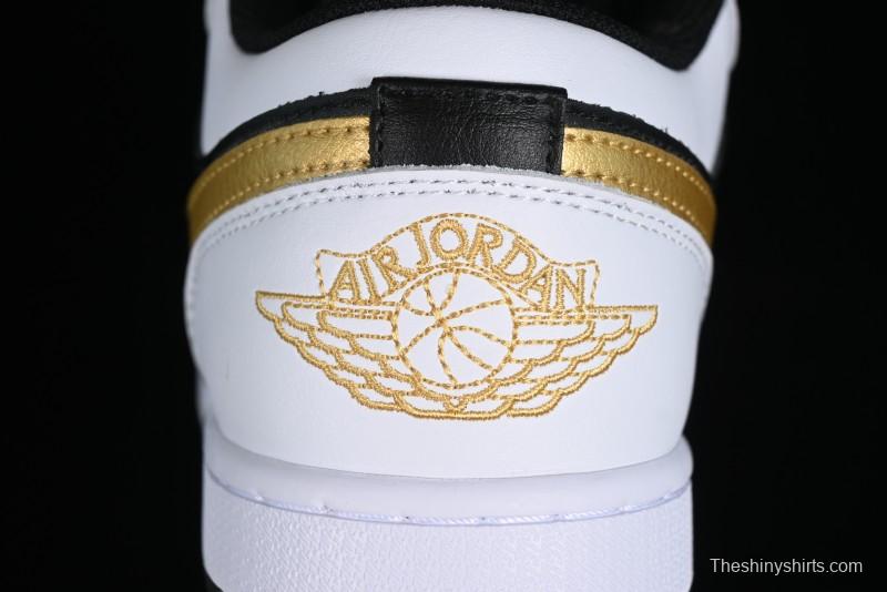 Nike Air Jordan 1 Low AJ1 Basketball Shoes with Black White Gold Swoosh - 553558-172