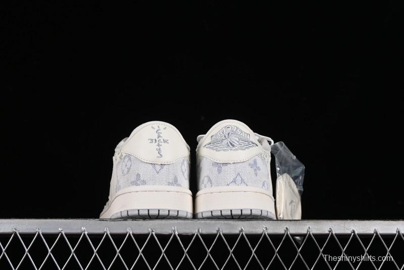 Nike Air Jordan 1 Low OG SP Travis Scott x Fragment Design LV Washed Blue Denim Casual Sneakers - SJ2068-007