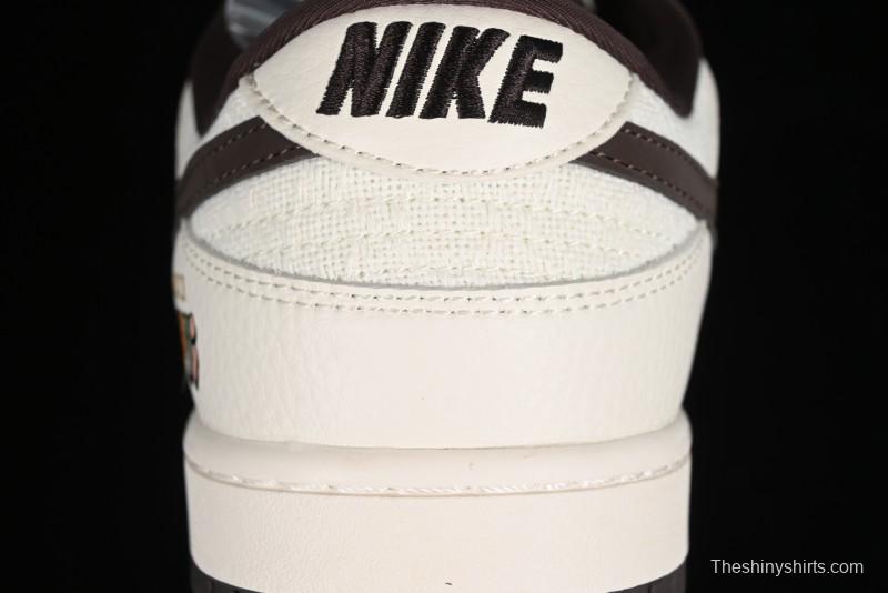 Nike SB Dunk Low Gucci Collaboration - Beige Brown Woven Fabric Anniversary High-End Custom Low-Top Casual Skate Shoes - DQ1098-375