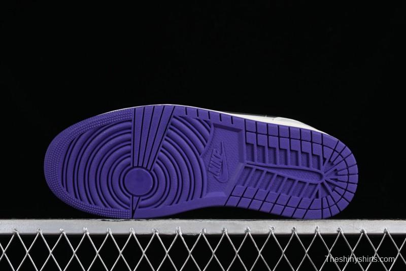 Nike Air Jordan 1 Low SE Casual Sneakers in Black White with Metallic Purple Accents - HF5759-101