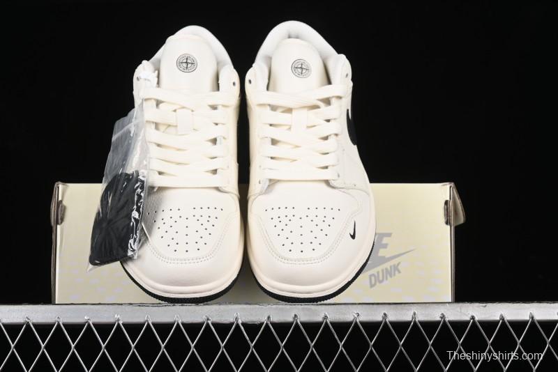 Nike Air Jordan 1 Low AJ1 Stone Island Collaboration - Off White Black Retro Low-Top Basketball Shoes - LJ6688-003