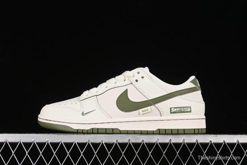 Nike SB Dunk Low Supreme Collaboration - Off White Dark Green Check Anniversary High-End Custom Low-Top Casual Skate Shoes - DQ1098-393
