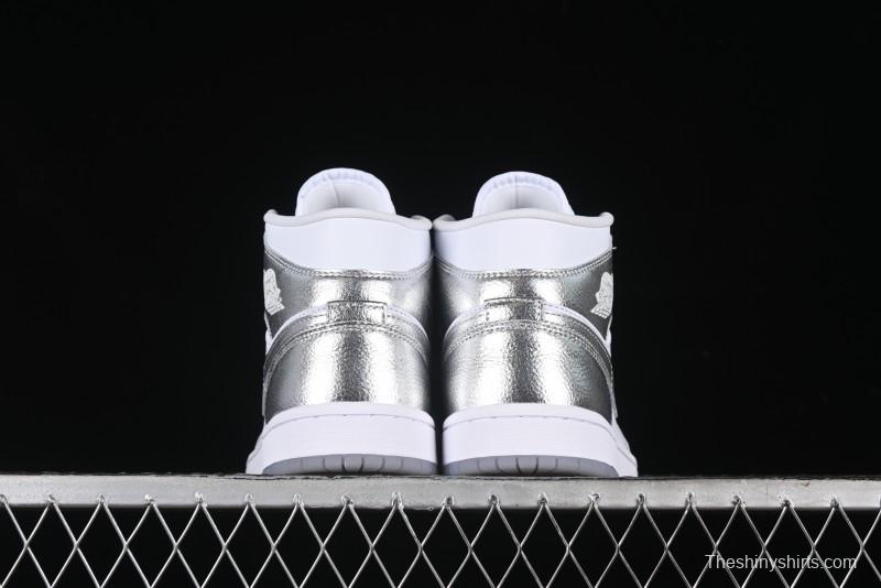 Nike Air Jordan 1 Mid Basketball Shoes Silver White - FN5031-100