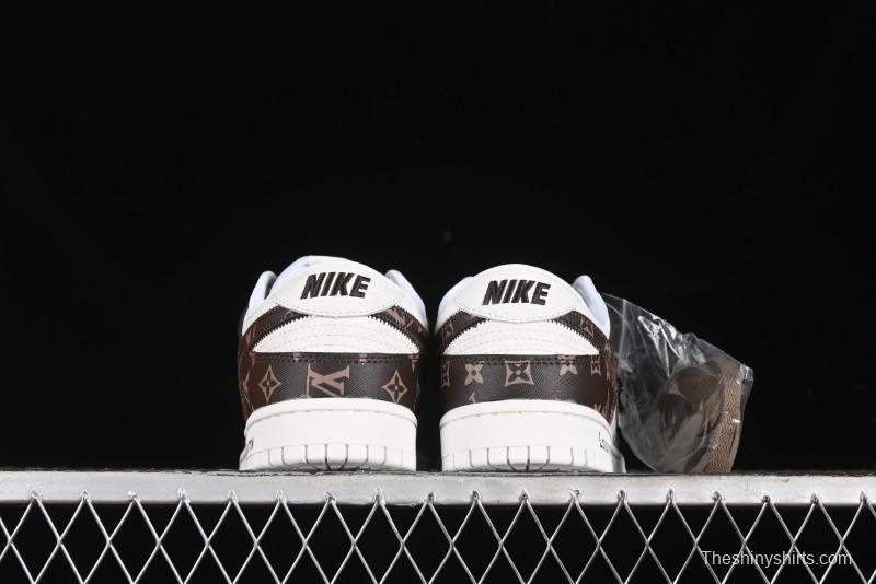 Nike SB Dunk Low LV Collaboration - Embossed White Brown Print Anniversary High-End Custom Low-Top Casual Sneakers - DQ1098-360