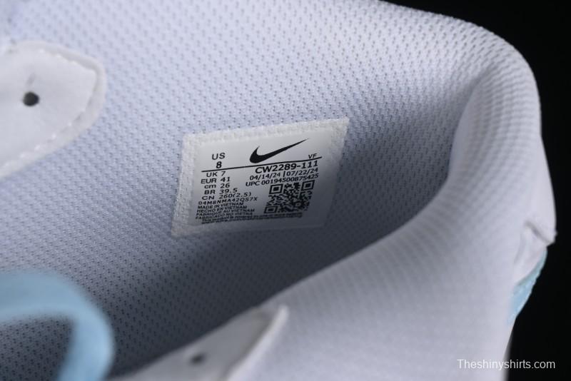 Nike Air Force 1 '07 Mid Light Blue Hand-Painted Cracked Three Stripes Shadow Mid-Top Casual Sneakers - CW2289-111