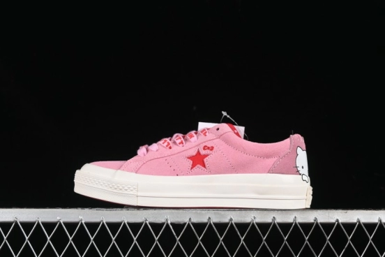 Converse One Star Hello Kitty Collaboration Low Top Casual Sneakers with Embroidered Bow - 362941C