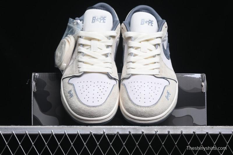 Nike Air Jordan 1 Low AJ1 Bape Collaboration - Custom High-End Retro Basketball Shoes with Light Grey Check - DM9188-008