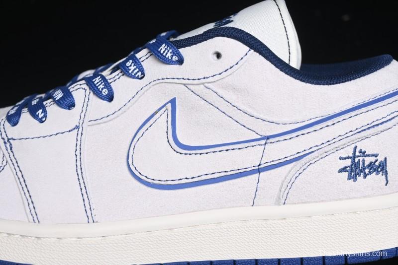 Nike Air Jordan 1 Low Stussy Collaboration - Premium Custom Retro Basketball Shoes with Blue-Grey Accents - DM9188-006