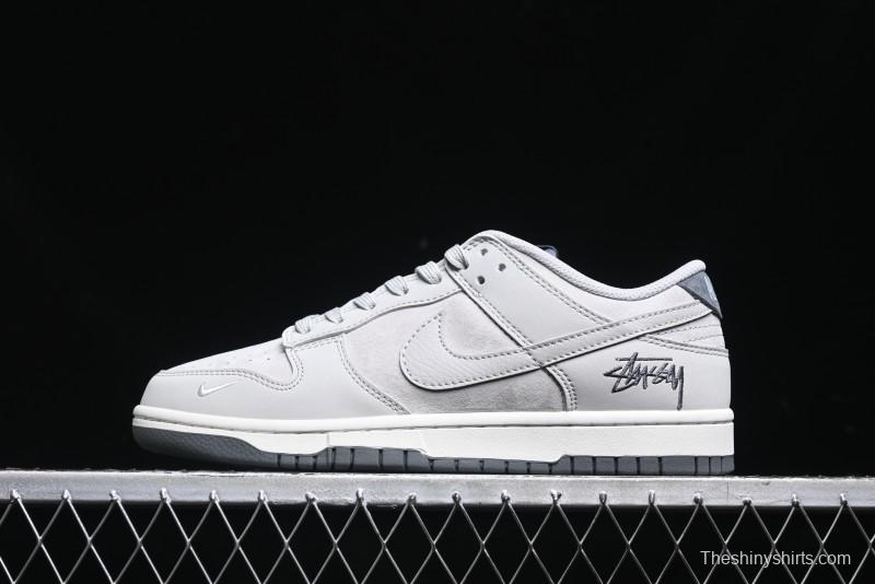Nike SB Dunk Low Stussy Collaboration - Patchwork Grey Swoosh Anniversary Custom Low-Top Casual Skate Shoes - SF1029-403
