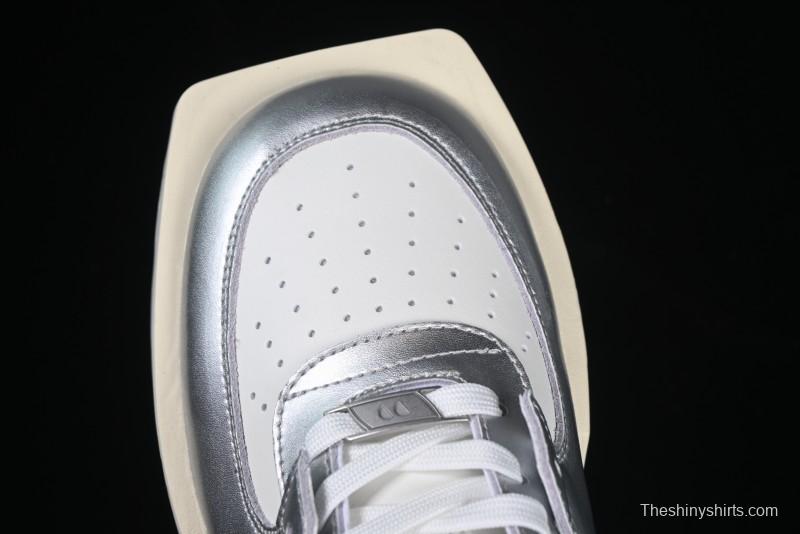 Choco Concert Leather Asymmetrical Fashion Sneakers Silver White - AJE5