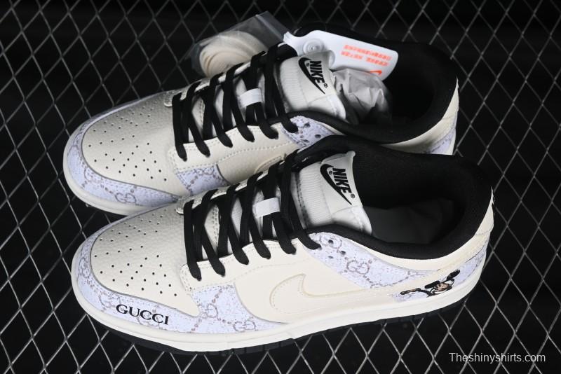 Nike SB Dunk Low Gucci Collaboration Mickey Hidden Pattern White Swoosh Anniversary High-End Custom Low-Top Casual Sneakers - LW1818-112
