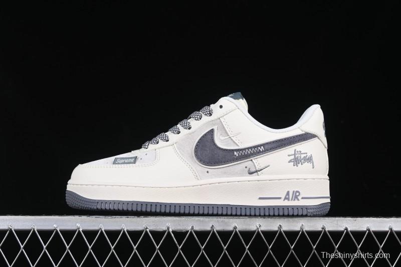 Nike Air Force 1 '07 Low Stussy Collaboration Beige Grey Embroidered Swoosh Low-Top Casual Sneakers - DM6688-003