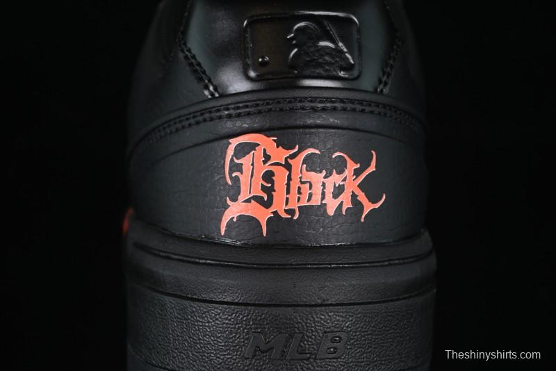 NY Yankees Black Leather Sneakers – Bold Orange Logo Edition