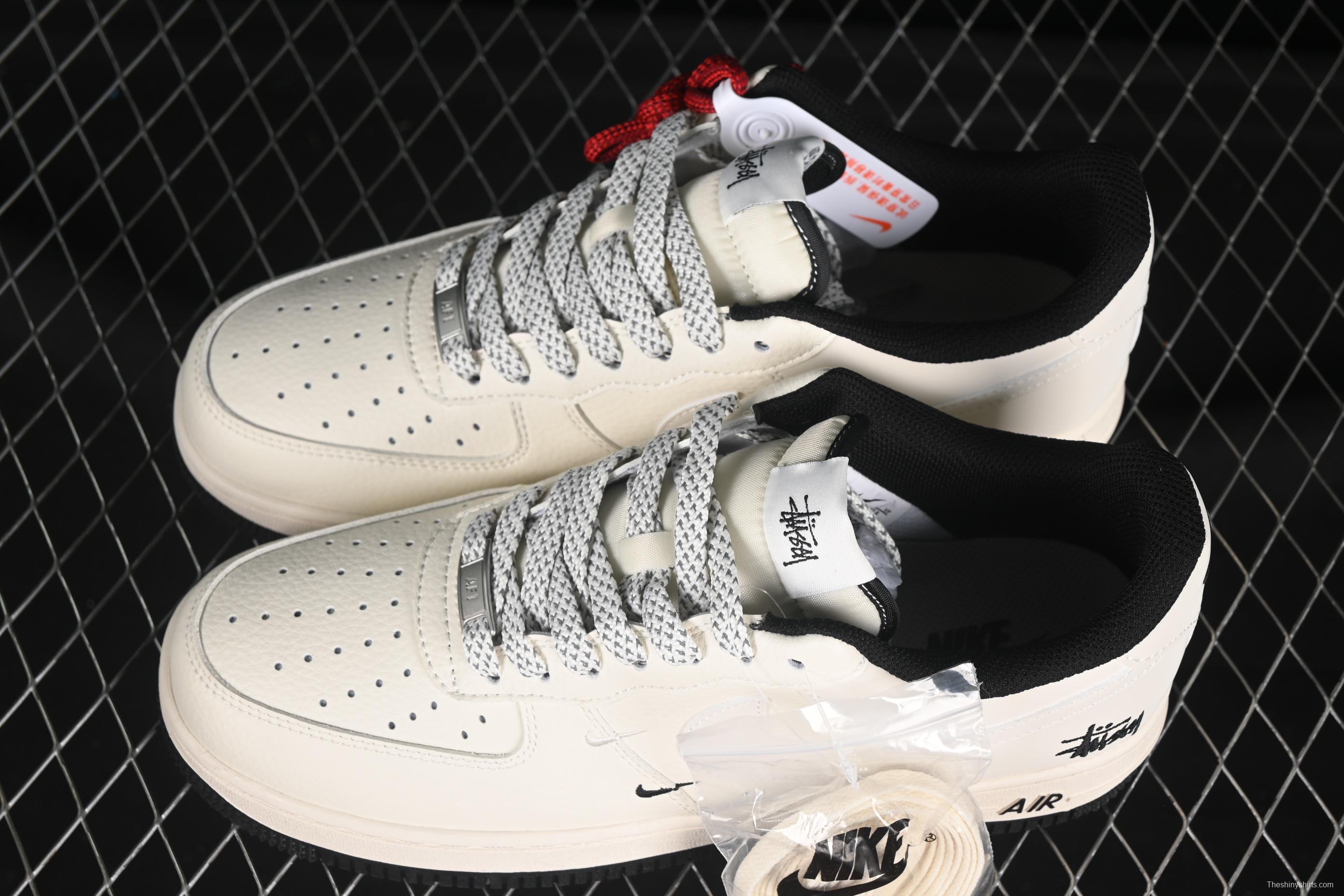 Nike Air Force 1 '07 Low Stussy Collaboration Small Double Swoosh Black Sole Low-Top Casual Sneakers - XZ6188-713