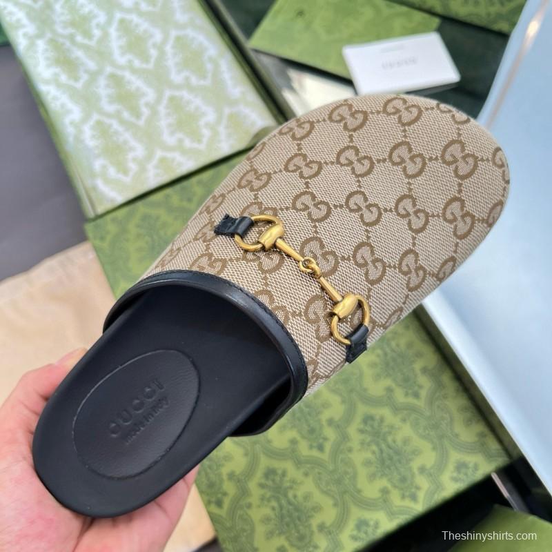 2024 Slippers Gucci Beige Brown Leather GG Pattern MJ00280