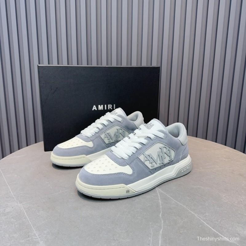 2025 Unisex Amiri White Grey Leather Suede Sneakers MJ00360