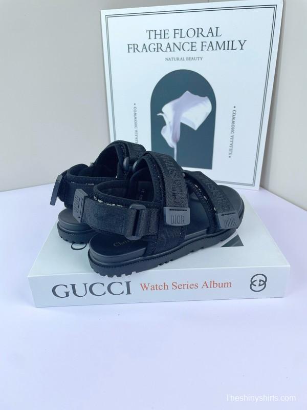 2025 Kids Dior Grey Black Fabric Sandals
