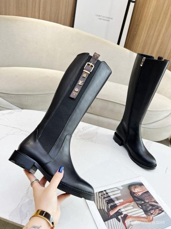 2024 Women Louis Vuitton Black Leather Boots MJ00420