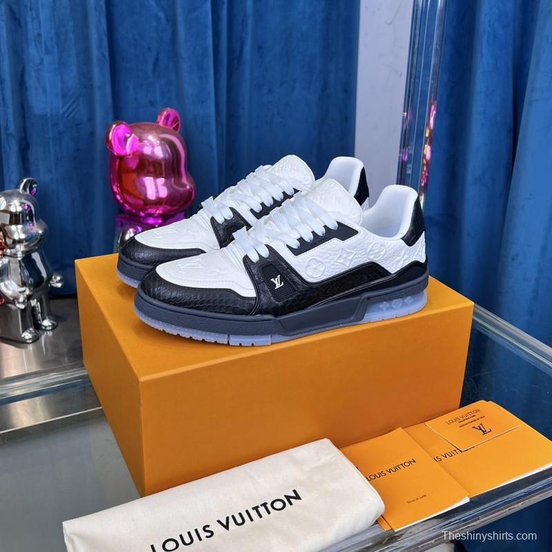 2025 Unisex Louis Vuitton White Black Leather LV Trainer