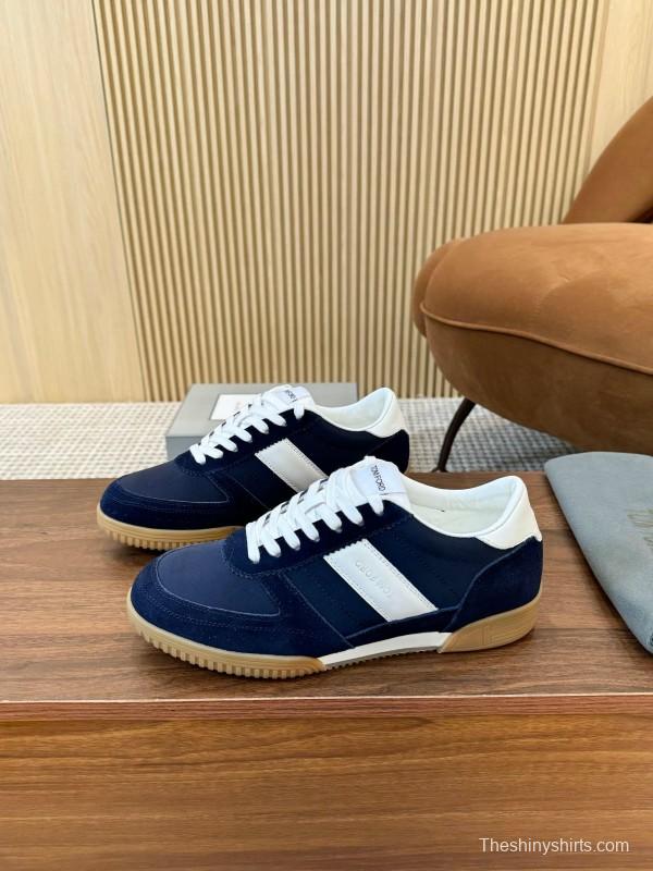 2025 Men TOM FORD Navy White Suede Leather Sneakers LY00360