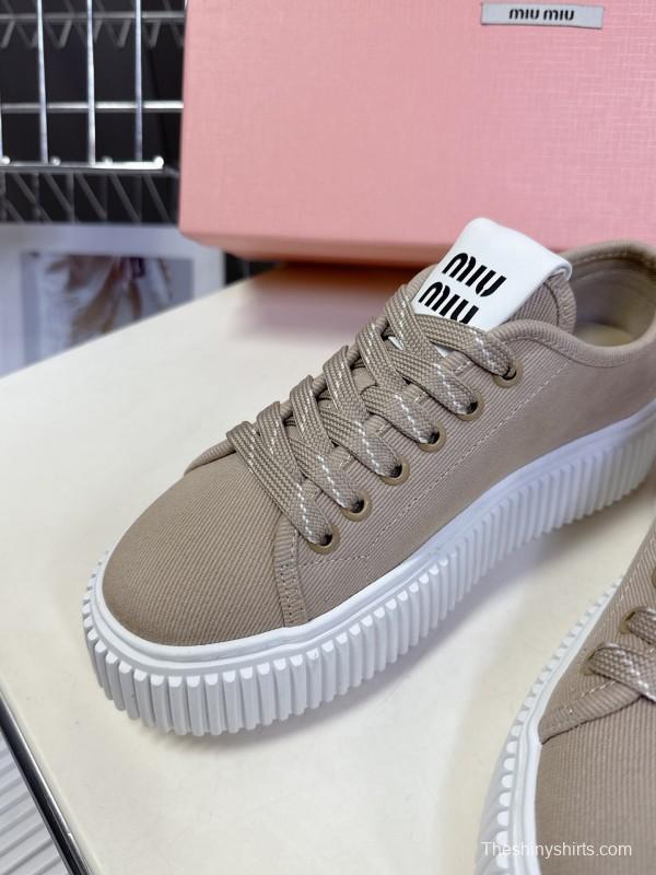2025 Women Miu Miu Beige Canvas Sneakers LY