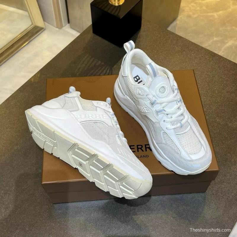 2025 Unisex Burberry White Grey Suede Mesh Sneakers MJ00380