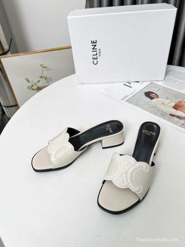 2025 Women Celine White Leather Sandals