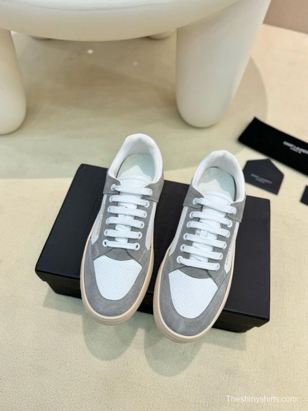 2024 Unisex Yves Saint Laurent White Grey Suede Leather Mesh Sneaker MJ00350