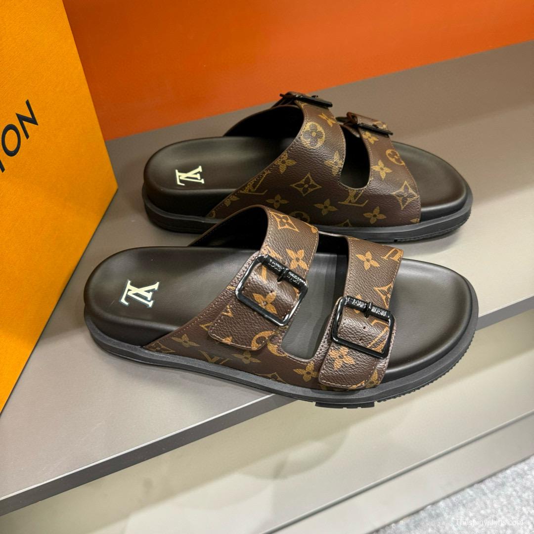 2024 Men Louis Vuitton Brown Leather Slippers MJ00210