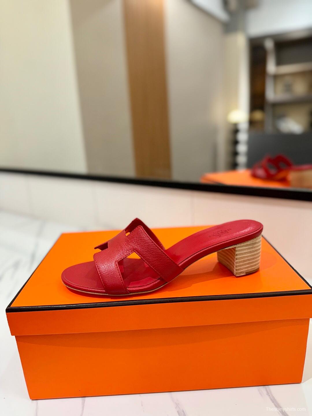 2025 Women Hermès Red Leather Slides