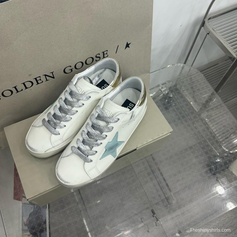 2025 Women GGDB White Blue Leather Sneakers