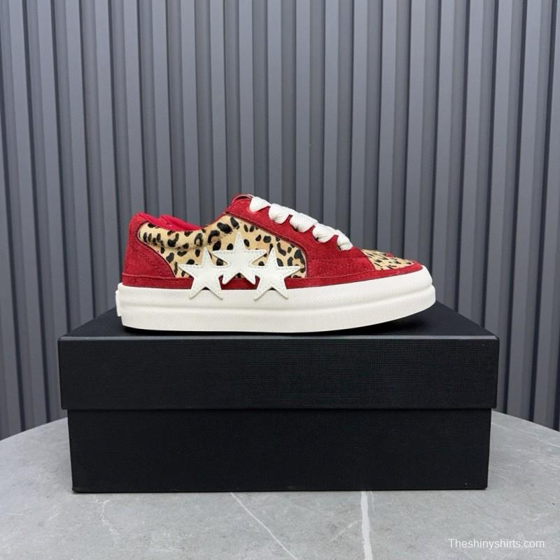 2024 Unisex Amiri Red Leopard Suede Leather Sneakers MJ00300