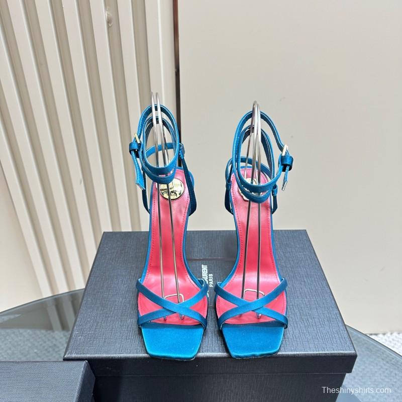 2025 Women Yves Saint Laurent Blue Silk High Heel Sandals KFY00290