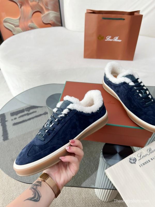 2024 Women Le Parmentier Navy Suede Shearling Sneakers MJ00350