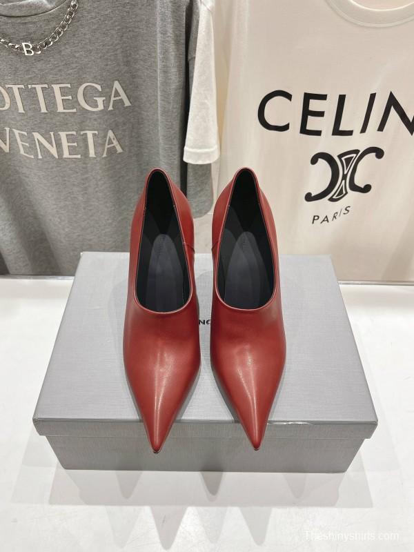 2025 Women Balenciaga Red Leather High Heel Shoes