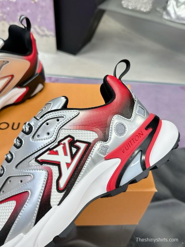 2025 Men Louis Vuitton White Red Black Leather Mesh Sneakers MJ00420