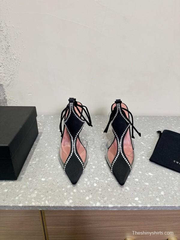 2025 Women Les Petits Joueurs Black Transparent Satin High Heels KFY00290
