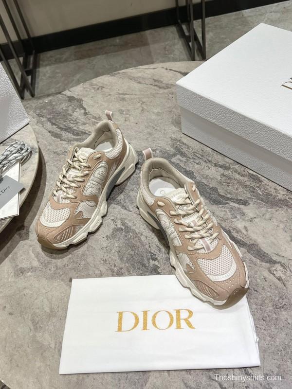 2025 Women Dior Beige White Mesh Leather Sneakers