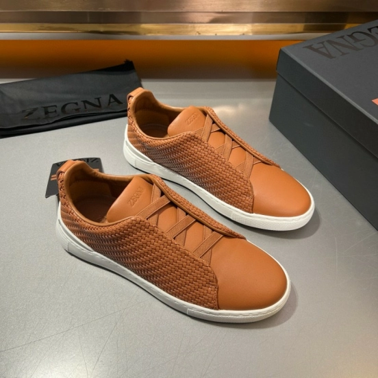 2024 Men Ermenegildo Zegna Brown Leather Woven Sneakers