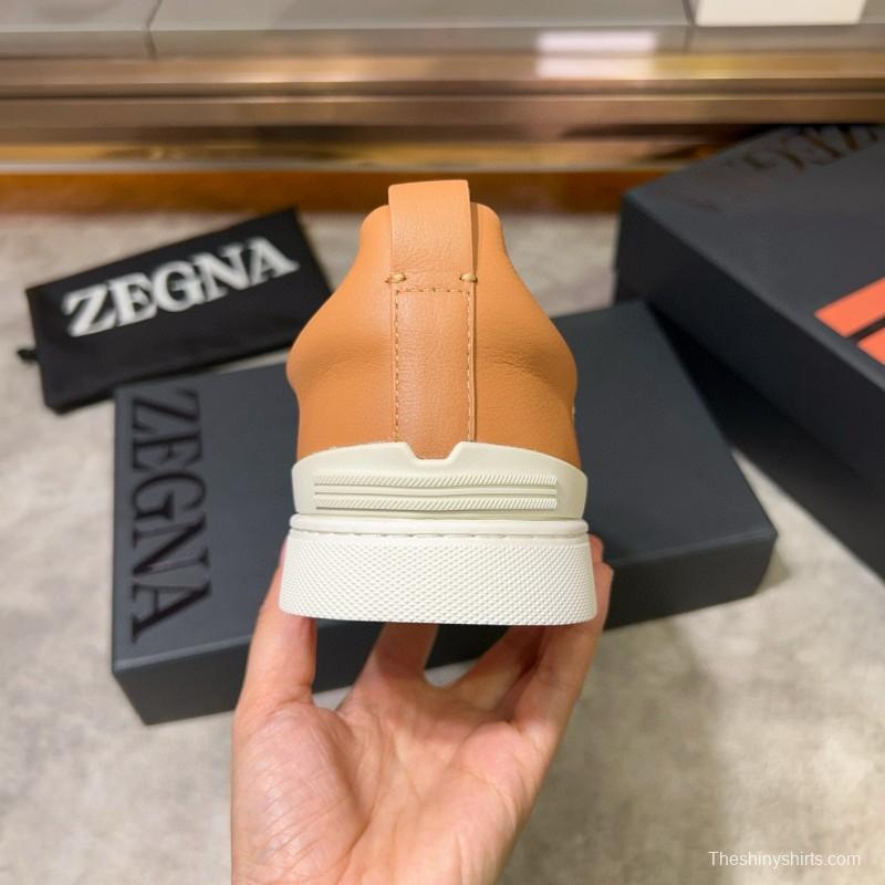 2024 Men Ermenegildo Zegna Camel Calf Leather Sneakers