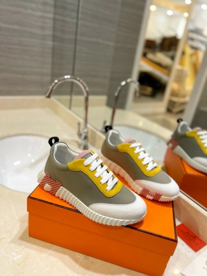 2024 Unisex Hermès Yellow Grey White Imported Silk Lambskin Imported Rain Velvet Casual Sneakers MJ00320