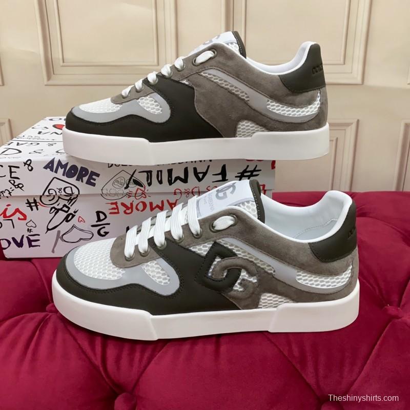2025 Unisex Dolce & Gabbana White Grey Black Leather Mesh Sneakers