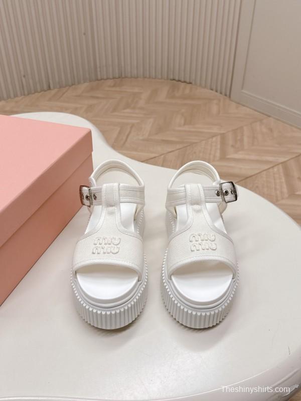 2025 Women Miu Miu White Canvas Sandals