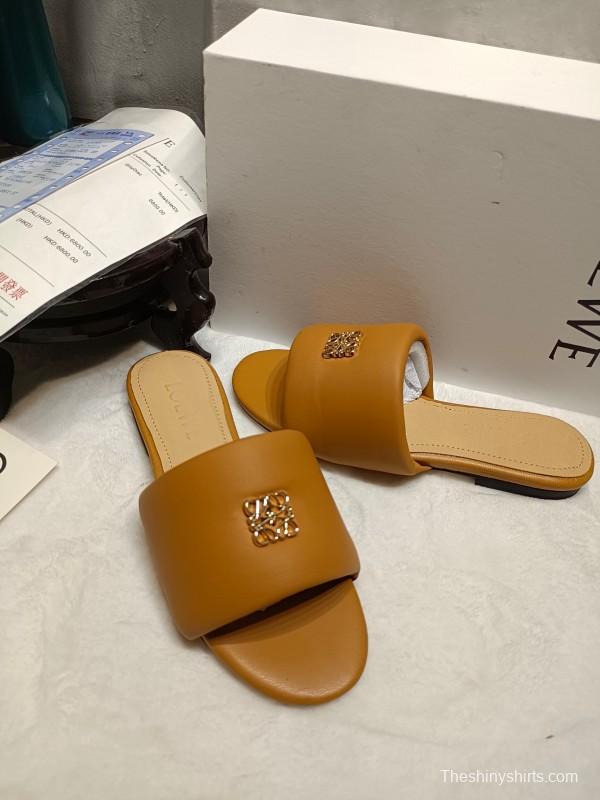 2025 Women Loewe Tan Leather Slippers LY00260