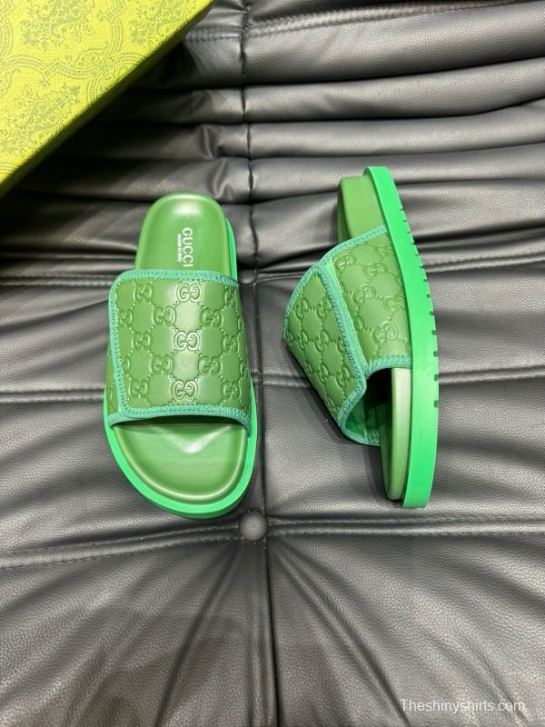 2024 Slippers Gucci Green Leather Slippers MJ00200